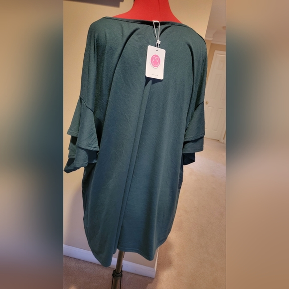 Womans flutter sleeve 5X teal shirt - Picture 2 of 4